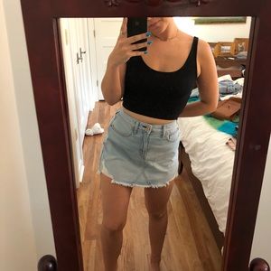 High waisted light wash denim skirt